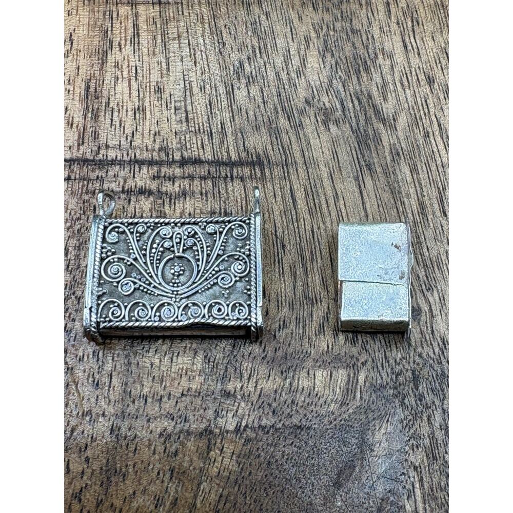 Vintage Sterling Silver Prayer Amulet Pill Box Pendant Filigree 6.2g - Picture 5 of 8